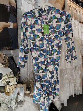 Lilly Pulitzer Brinkley Shirtdress Floral Print Ruffle Waist Tie Size 2